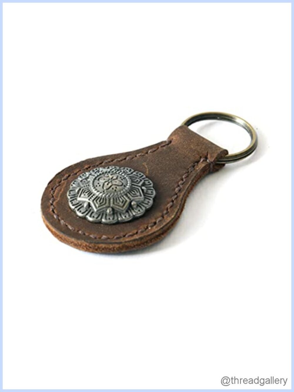 Handmade Vintage Genuine Cowhide Leather Keychain Ornate Metal Clasp